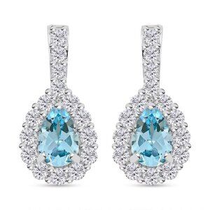 NEW Pear Shape Blue Topaz w/Simulated Diamond 5.80 ctw Earrings - Silvertone